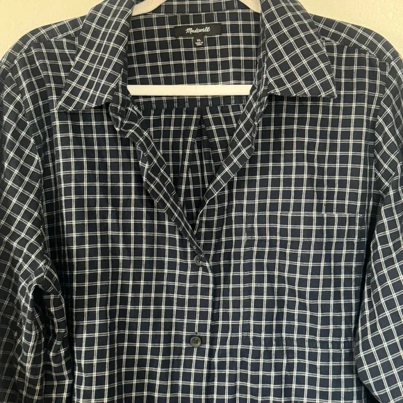 MADEWELL Easy Y-Neck Button-Up Shirt Indigo White Plaid Flannel Cotton XL $88 - Picture 3 of 10
